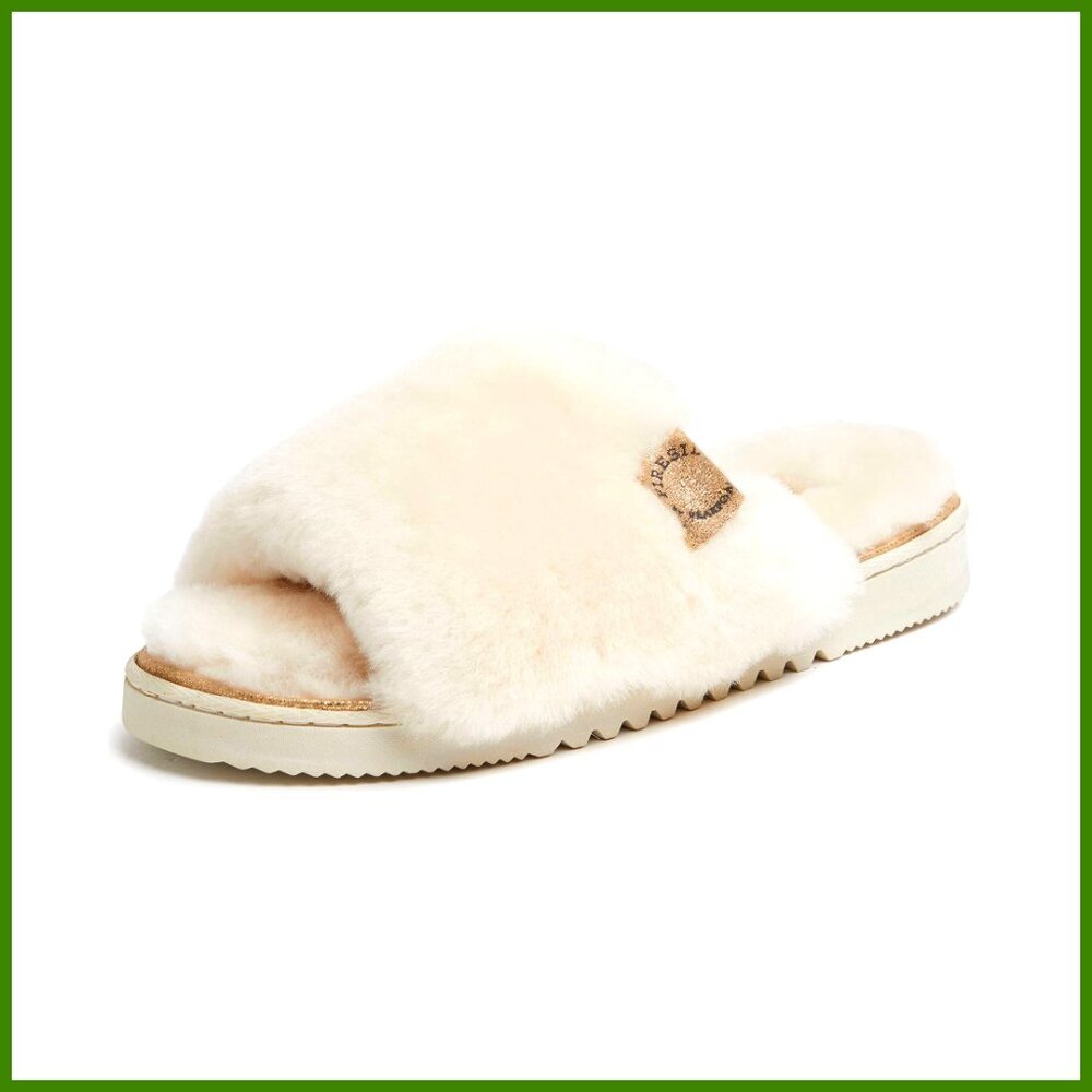 Shearling Slide Slippers with Rubber Sole for Indoor Outdoor Use